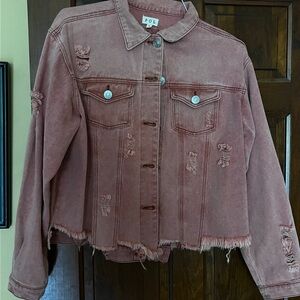 POL Distressed Pink Denim Jacket